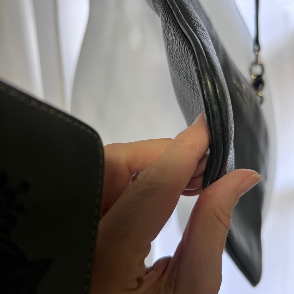 Kate Spade rare white gold crossbody black soft pebble leather bag WG links - Picture 6 of 9